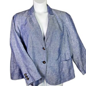 Talbots Blazer Chambray Blue 22WP Linen Quiet Luxury Plus Petite